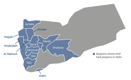 Carte des activités MSf au Yémen en 2024